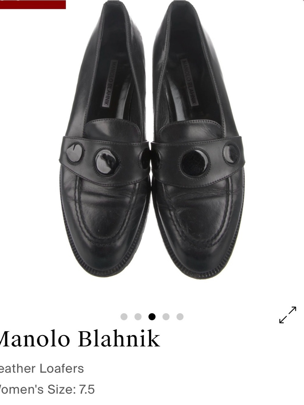 Manolo Blahnik Women’s Black Leather Slip-On Loafers with Decorative Studs 7.5B